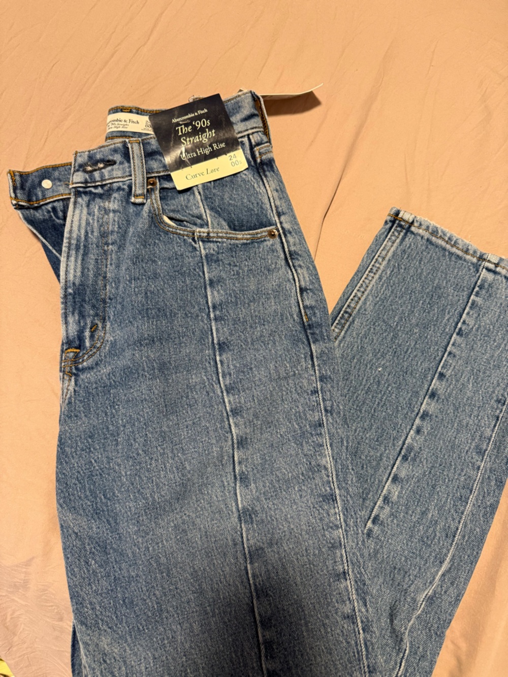 Abercrombie & Fitch light blue denim jeans with gold stitching
